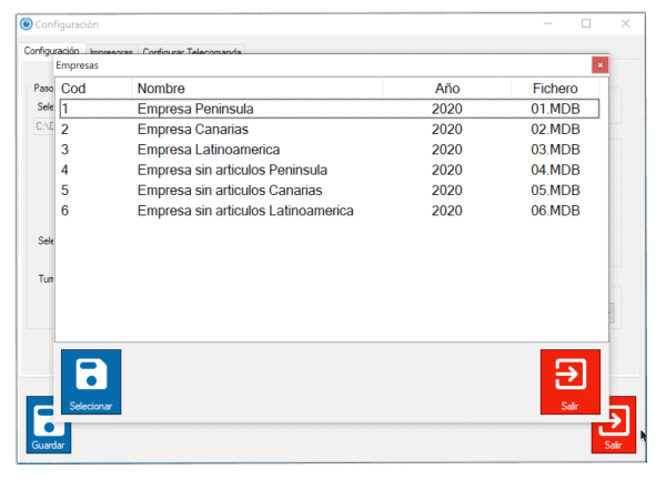 Pantallazo selección empresa telecomanda