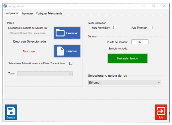 Pantalla selección configuración instalación telecomanda