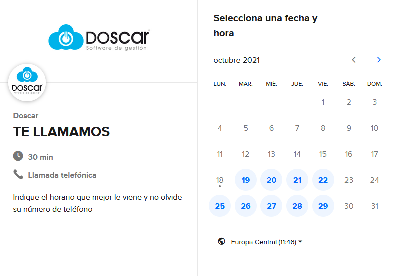 pantallazo calendario Doscar