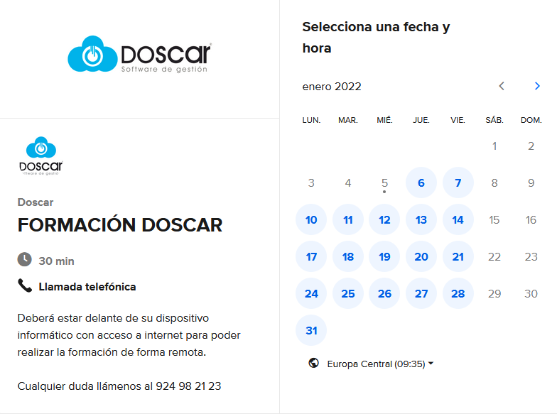 calendario 2022 formacion