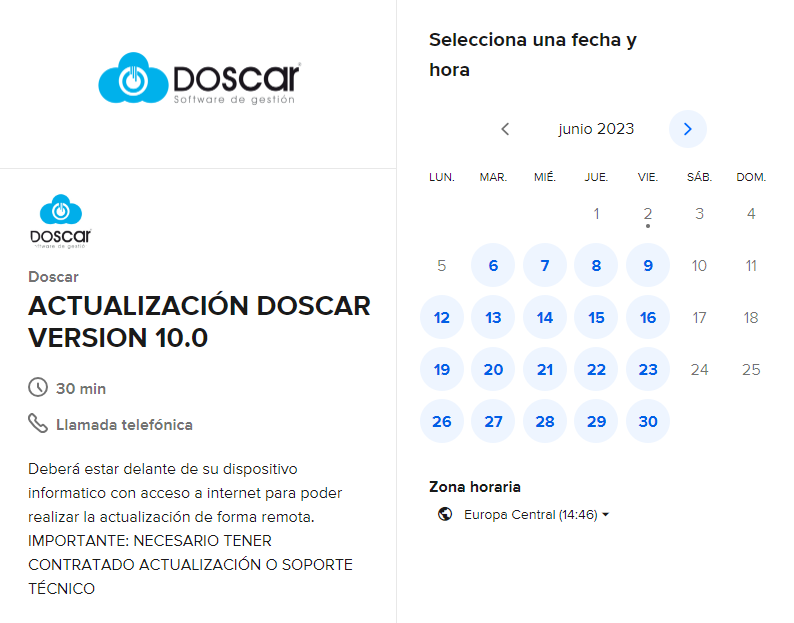 Cita actualización Doscar software de gestión