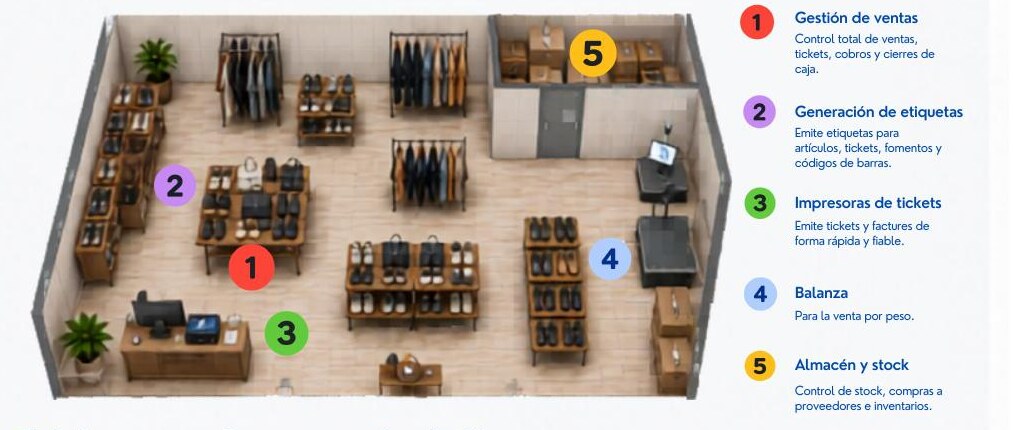 Tu tienda, bajo control — vista de las zonas del negocio con Doscar TPV-Comercio